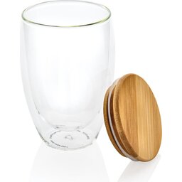Dubbelwandig borosilicaatglas met bamboe deksel 350ml-open