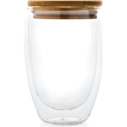 Dubbelwandig borosilicaatglas met bamboe deksel 350ml-voorzijde