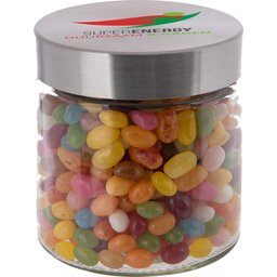 Glazen pot 0,9 liter gevuld met Jelly Beans bedrukken