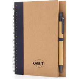 Kraft spiraal notitieboekje met pen-blauw gepersonaliseerd