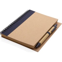 Kraft spiraal notitieboekje met pen-blauw liggend