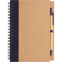 Kraft spiraal notitieboekje met pen-blauw voorzijde