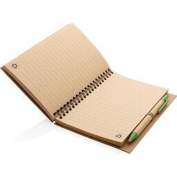 Kraft spiraal notitieboekje met pen-groen binnenzijde