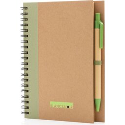 Kraft spiraal notitieboekje met pen-groen gepersonaliseerd