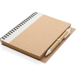 Kraft spiraal notitieboekje met pen-wit liggend