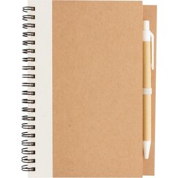 Kraft spiraal notitieboekje met pen-wit voorzijde