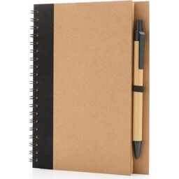 Kraft spiraal notitieboekje met pen-zwart
