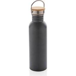 Moderne roestvrijstalen fles met bamboe deksel-grijs