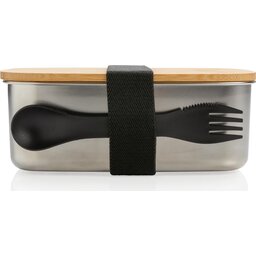 Roestvrijstalen lunchbox met bamboe deksel en spork-zijkant