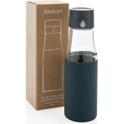 Ukiyo glazen hydratatie-trackingfles met sleeve -blauw-verpakking