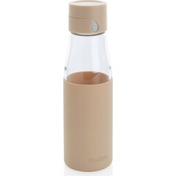 Ukiyo glazen hydratatie-trackingfles met sleeve -bruin