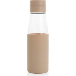 Ukiyo glazen hydratatie-trackingfles met sleeve -bruin -zijkant