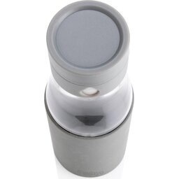 Ukiyo glazen hydratatie-trackingfles met sleeve -grijs - dop