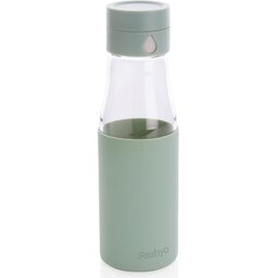 Ukiyo glazen hydratatie-trackingfles met sleeve -groen