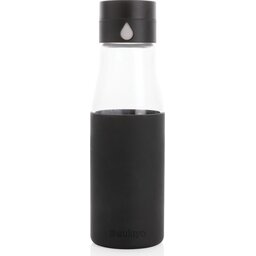 Ukiyo glazen hydratatie-trackingfles met sleeve -zwart-recht