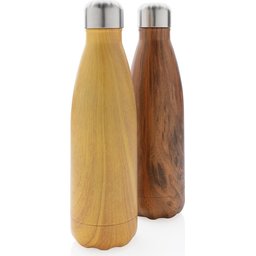 Vacuüm roestvrijstalen fles met houtdessin -beide