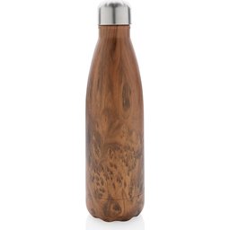 Vacuüm roestvrijstalen fles met houtdessin - recht