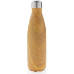 Vacuüm roestvrijstalen fles met houtdessin -recht licht