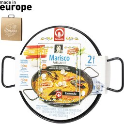 Zeevruchten paella set met ingrediënten