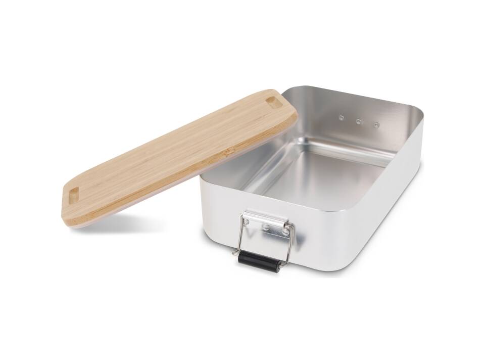 Lunch box aluminium met bamboe deksel 1