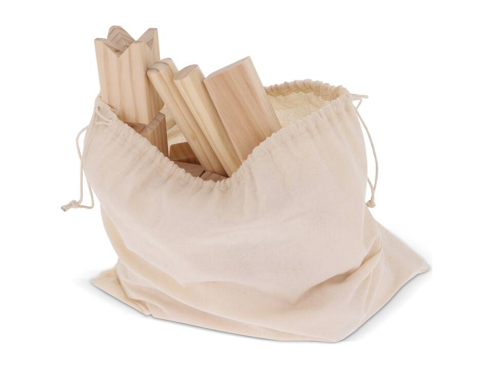 Houten Kubbspel in katoenen pouch 2