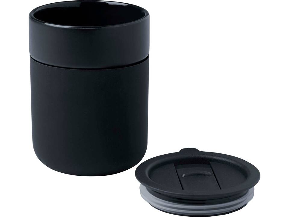 Java 330 ml beker van keramiek met siliconen wikkel en plastic deksel 21