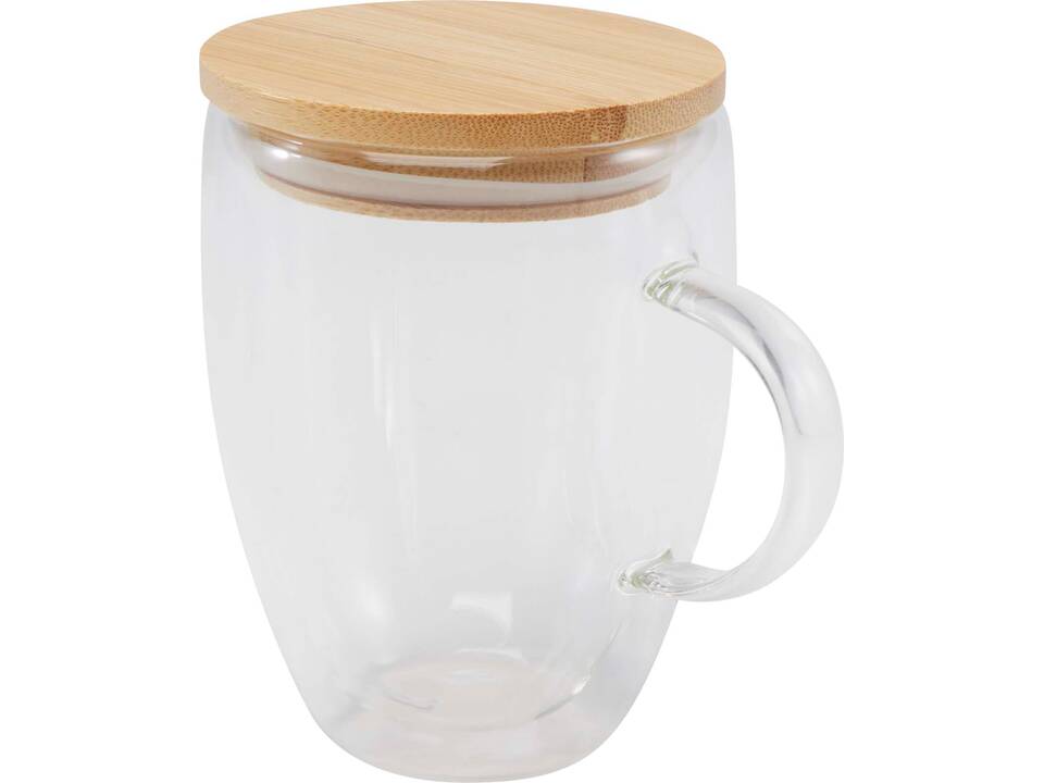 Leona 350 ml glazen beker met bamboe deksel 3