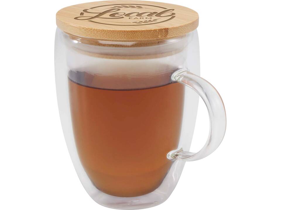 Leona 350 ml glazen beker met bamboe deksel 1