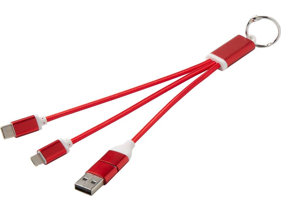 Metal 4-in-1 oplaadkabel van gerecycled aluminium met sleutelhanger