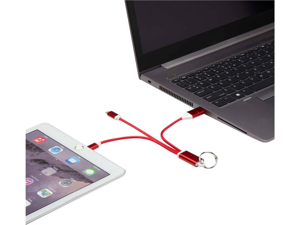 Metal 4-in-1 oplaadkabel van gerecycled aluminium met sleutelhanger 3