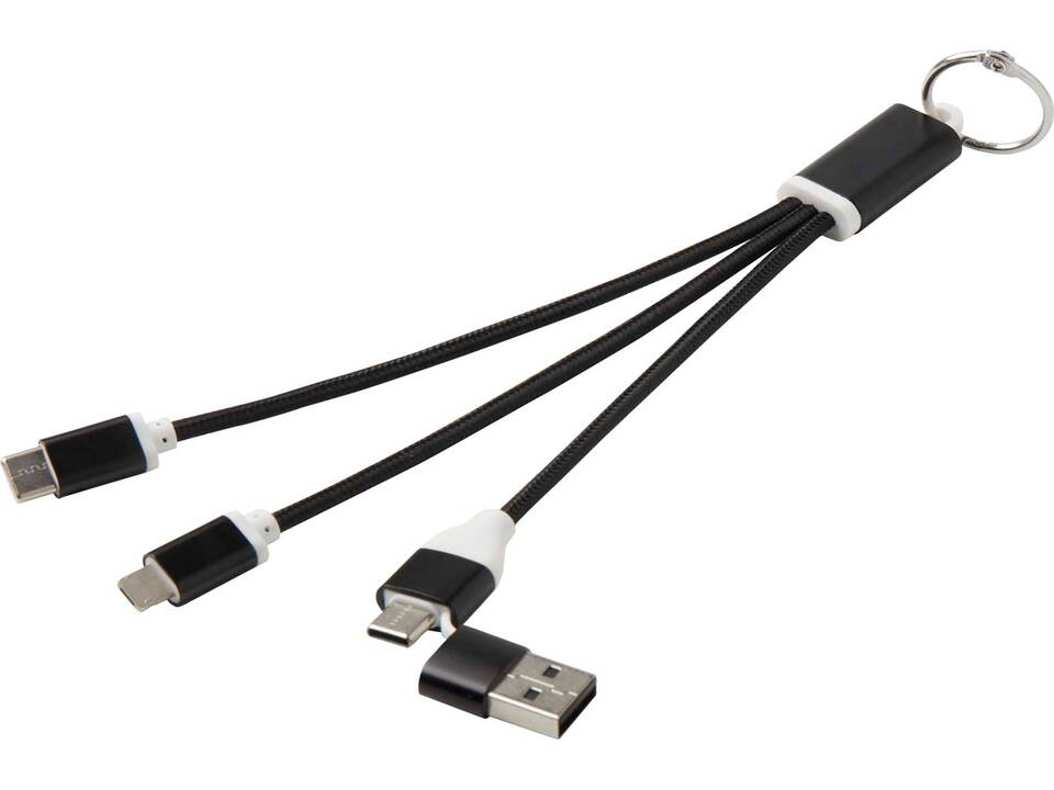 Metal 4-in-1 oplaadkabel van gerecycled aluminium met sleutelhanger 22
