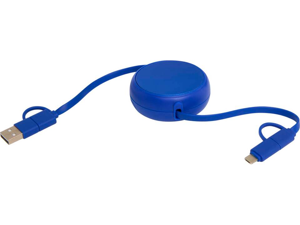 Alasia 5-in-1 100 cm intrekbare datasynchronisatie- en 45 W snellaadkabel van gerecycled plastic en aluminium 12