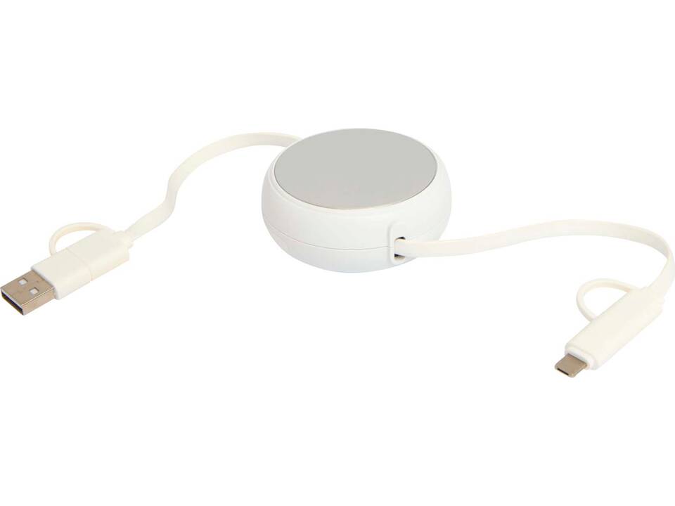 Alasia 5-in-1 100 cm intrekbare datasynchronisatie- en 45 W snellaadkabel van gerecycled plastic en aluminium 19