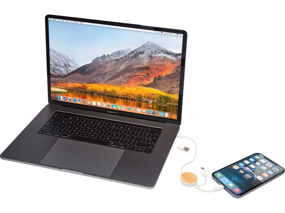 Chechia 5-in-1 30 cm datasynchronisatie- en 27 W snellaadkabel van gerecycled plastic met bamboe 7