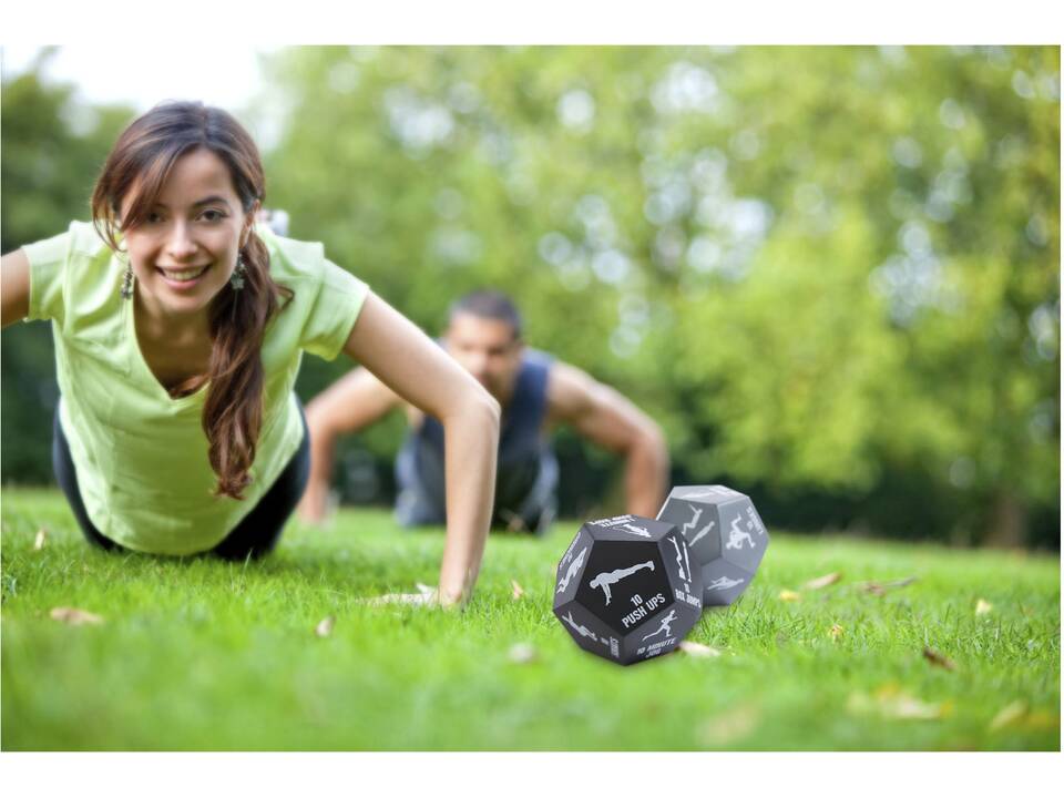 Fitness dobbelspel set in zakje van gerecycled PET 7