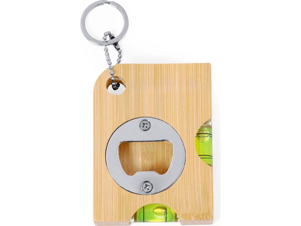 Bamboe sleutelhanger met flesopener en waterpas 1