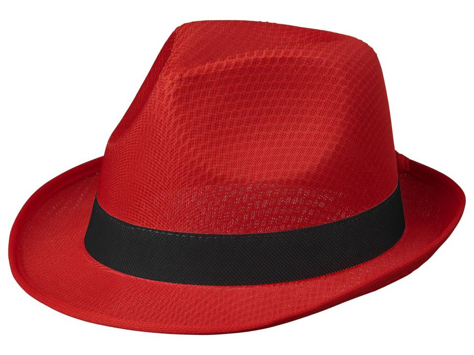 Rode Trilby hoed met gekleurd lint naar keuze 1