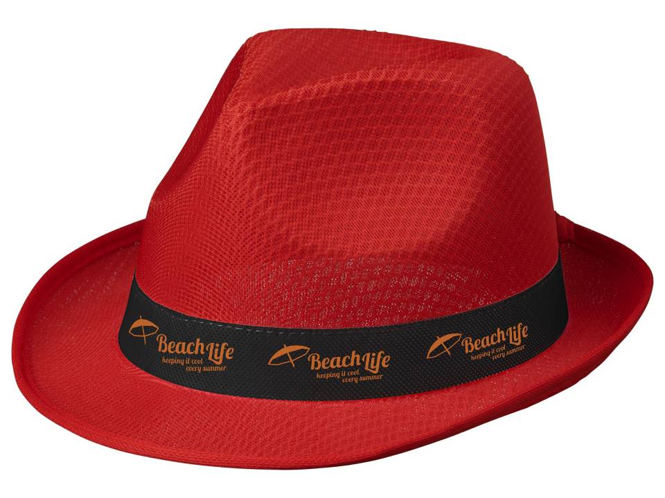 Rode Trilby hoed met gekleurd lint naar keuze 10