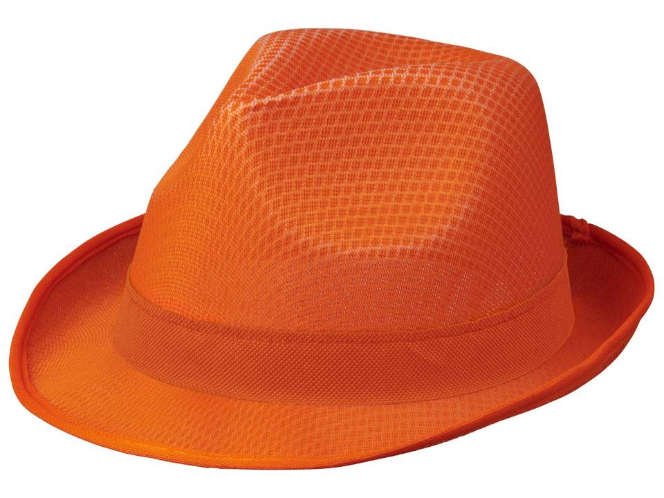 Oranje Trilby hoed met gekleurd lint naar keuze 1