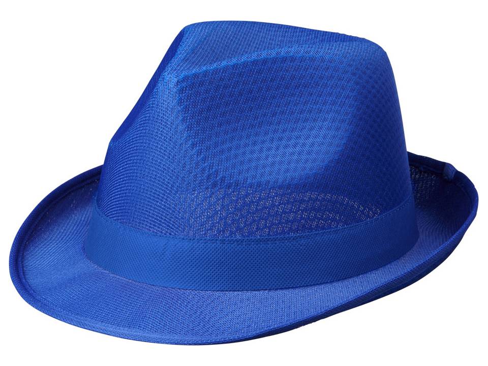 Blauwe Trilby hoed met gekleurd lint naar keuze 3