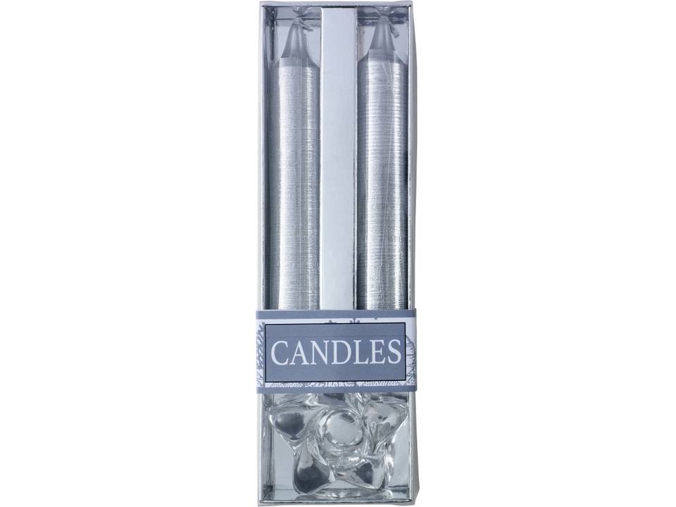 Twee glitter kaarsen met glazen houder 5