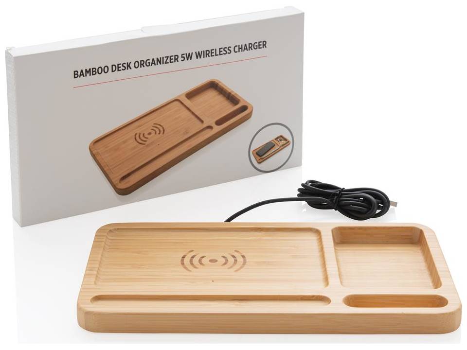 Bamboe desk organizer met draadloze oplader - 5 W 4