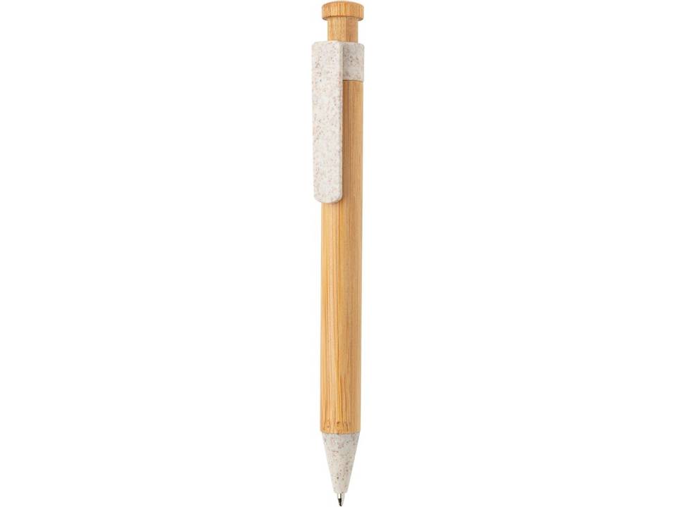 Bamboe pen met tarwestro clip -wit