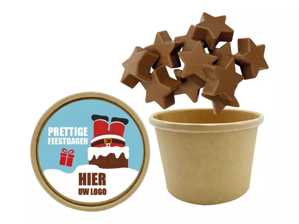 Bio Snoepbeker met Melkchocolade Sterretjes – 150 gram, inclusief dekselsticker 1
