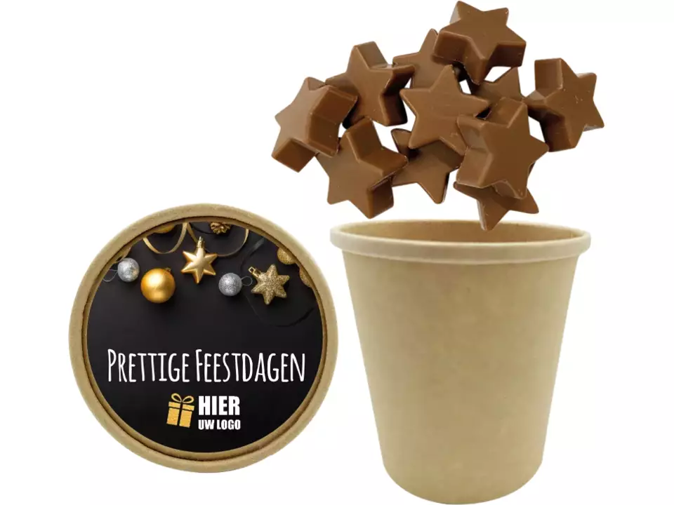 Bio Snoepbeker met Melkchocolade Sterretjes – 200 gram, inclusief dekselsticker