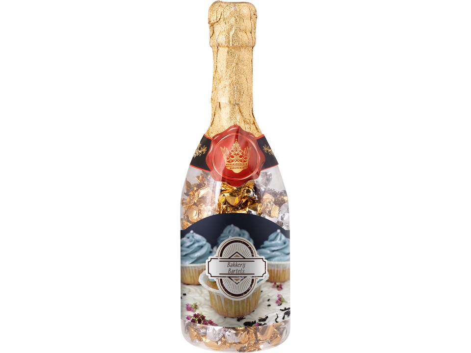 Champagnefles gevuld met snoepjes
