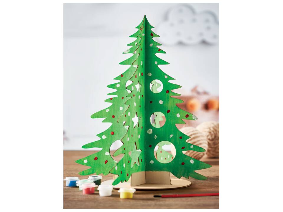Houten kerstboom met 6 waterverf kleuren 6