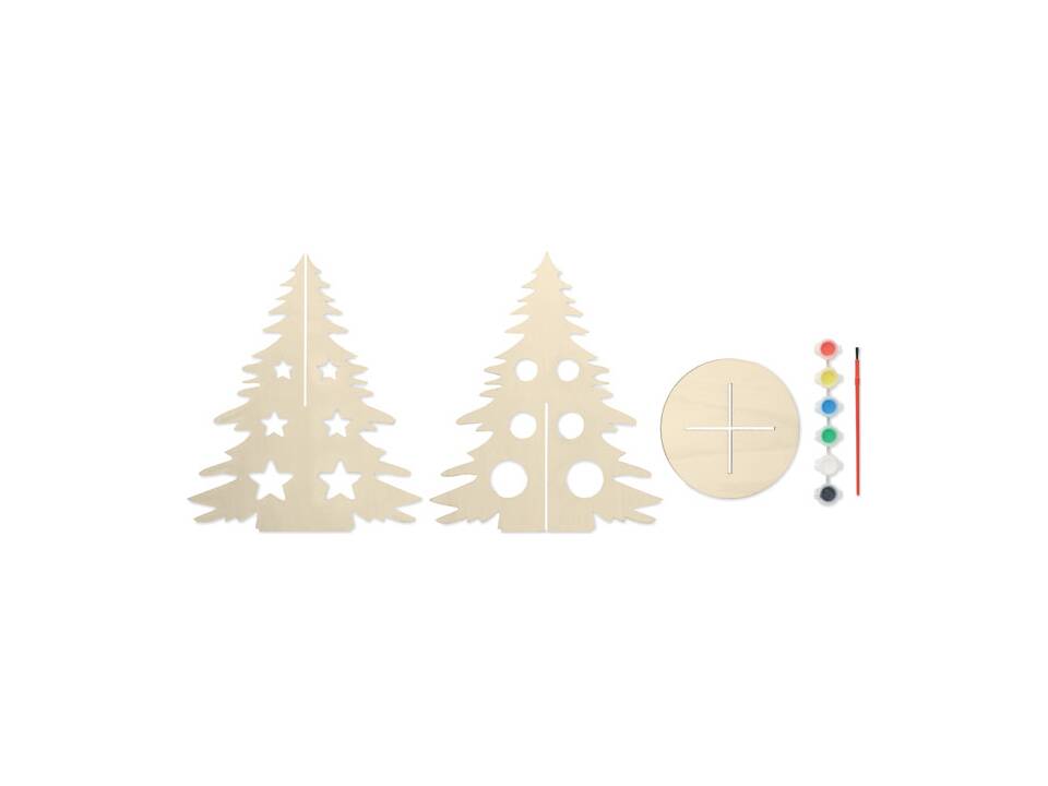 Houten kerstboom met 6 waterverf kleuren 7