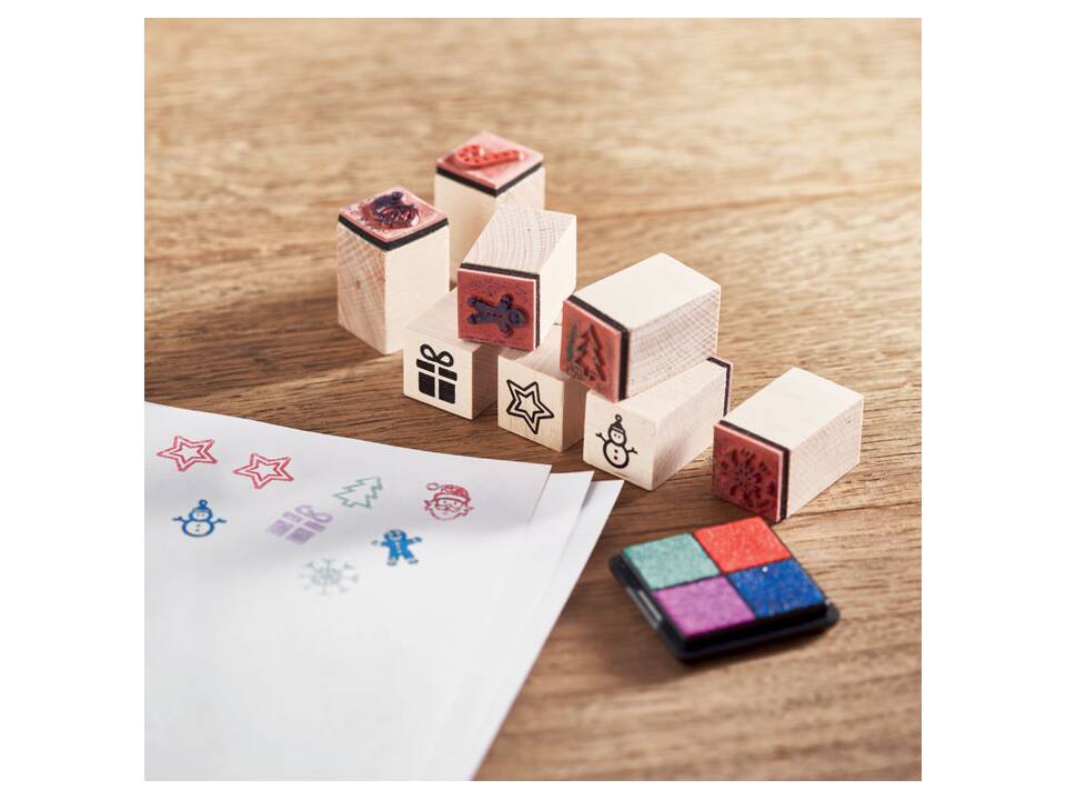Kerststempelset - set van 8 houten kerst stempels 1