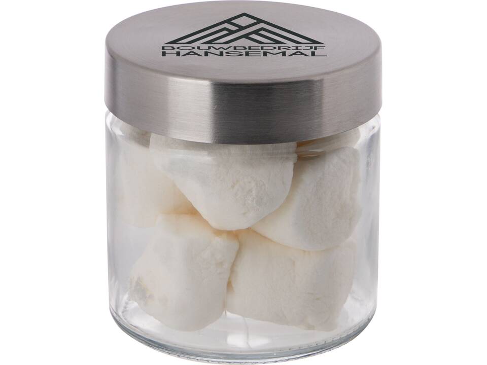 Glazen pot 0,35 liter gevuld met Marshmallows